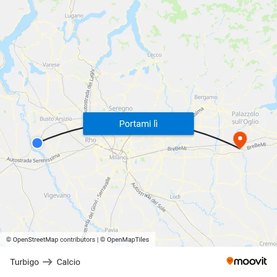 Turbigo to Calcio map