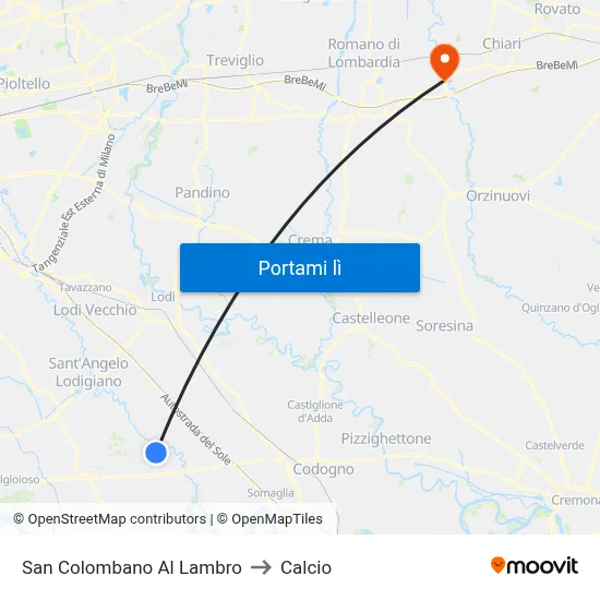 San Colombano Al Lambro to Calcio map