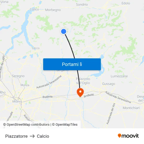 Piazzatorre to Calcio map