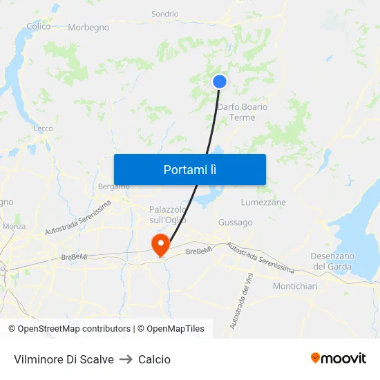 Vilminore Di Scalve to Calcio map