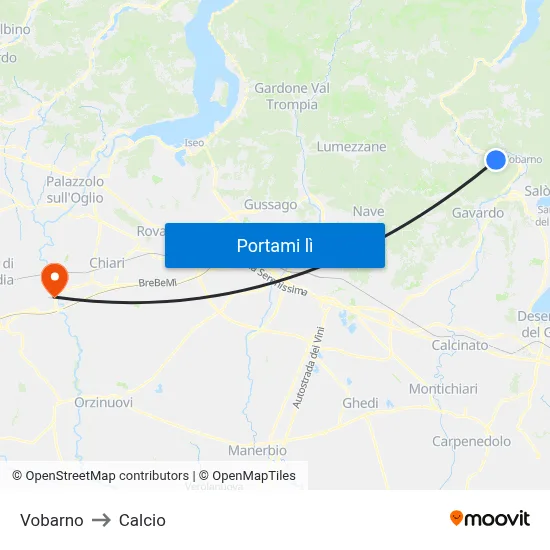 Vobarno to Calcio map