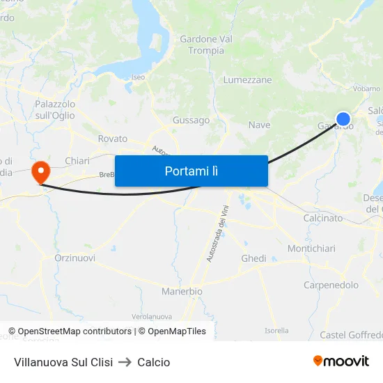 Villanuova Sul Clisi to Calcio map