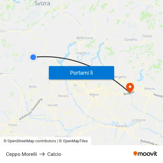 Ceppo Morelli to Calcio map