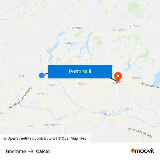 Ghemme to Calcio map