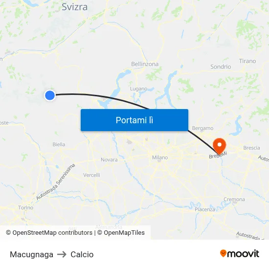Macugnaga to Calcio map