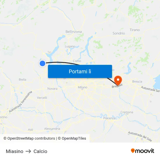 Miasino to Calcio map