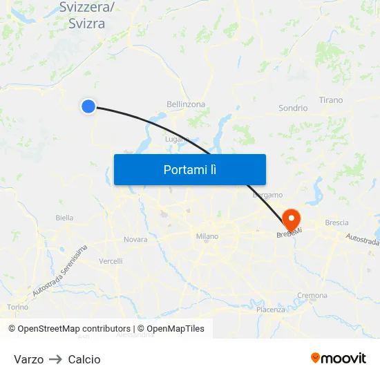 Varzo to Calcio map
