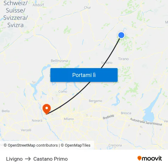 Livigno to Castano Primo map