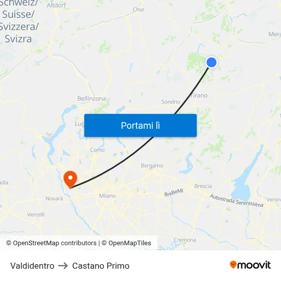 Valdidentro to Castano Primo map