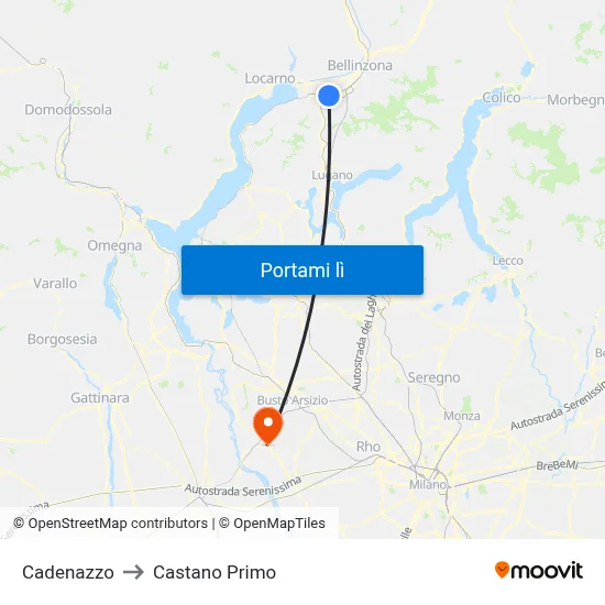 Cadenazzo to Castano Primo map