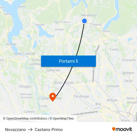 Novazzano to Castano Primo map