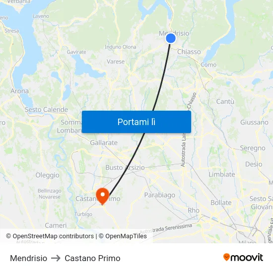 Mendrisio to Castano Primo map