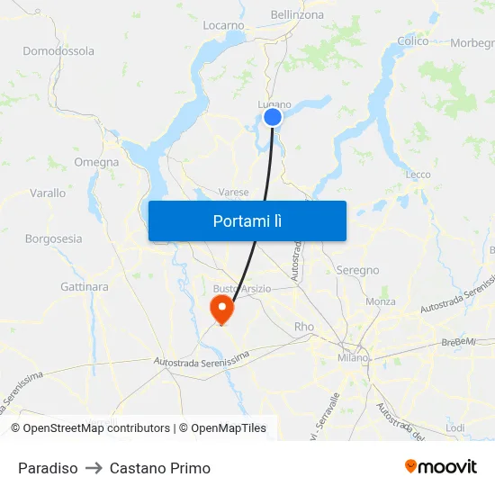 Paradiso to Castano Primo map