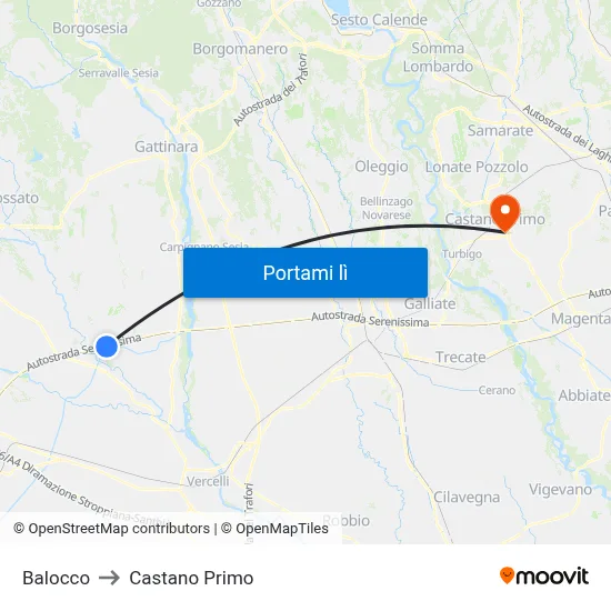 Balocco to Castano Primo map