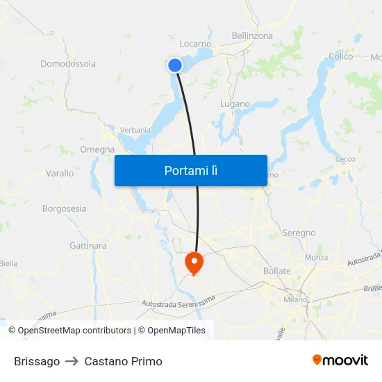 Brissago to Castano Primo map