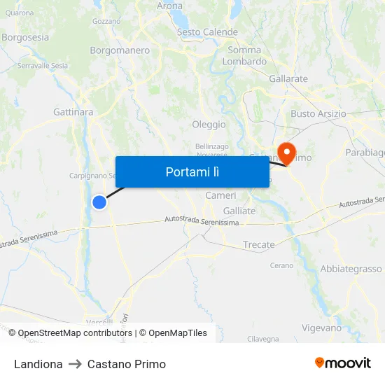 Landiona to Castano Primo map