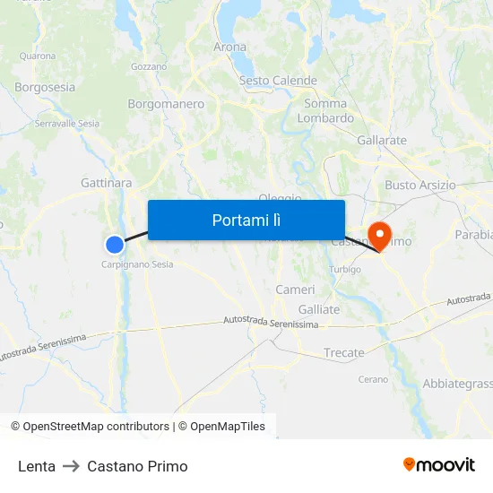Lenta to Castano Primo map