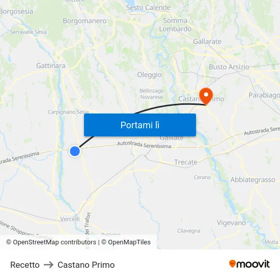 Recetto to Castano Primo map