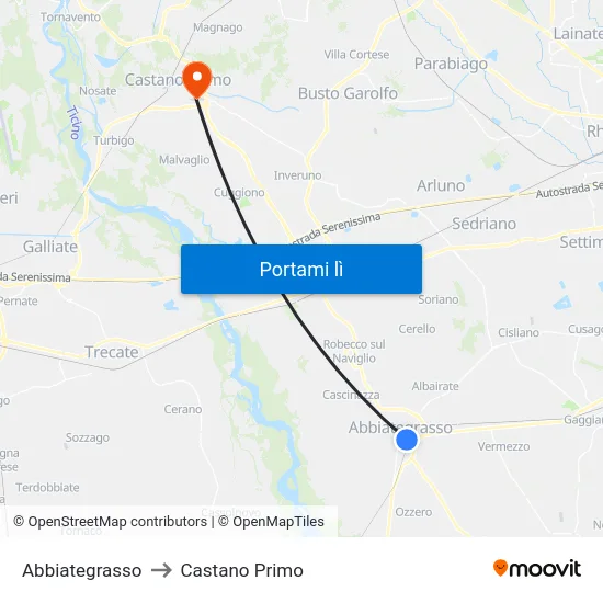 Abbiategrasso to Castano Primo map