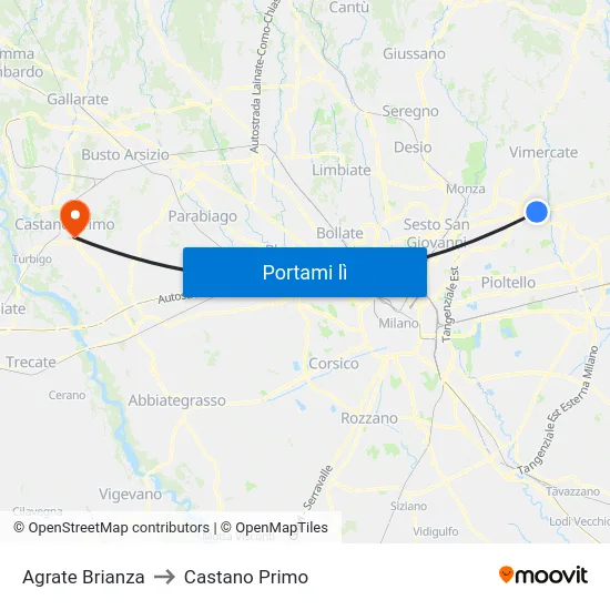 Agrate Brianza to Castano Primo map