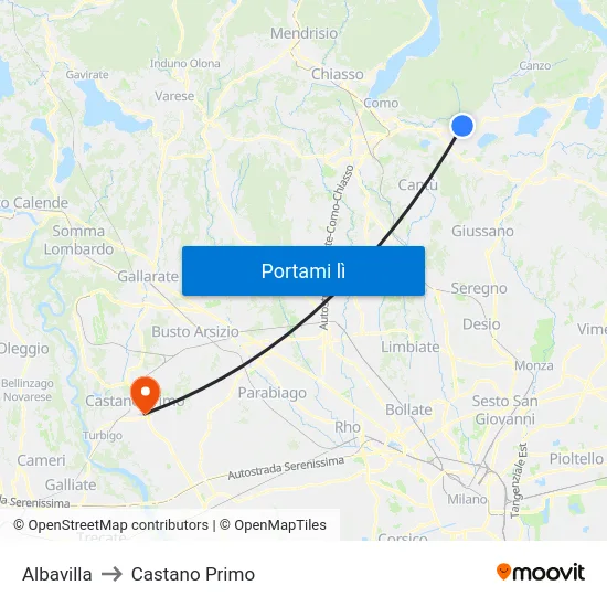 Albavilla to Castano Primo map