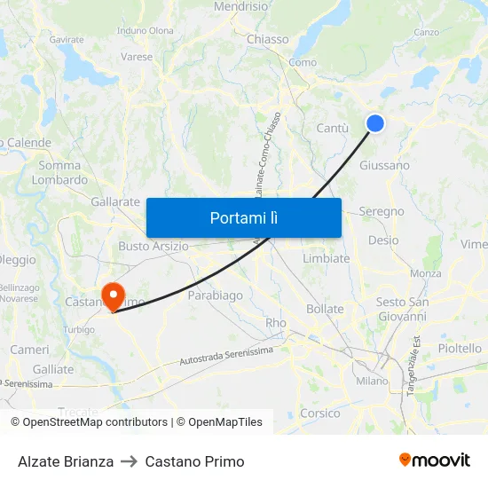 Alzate Brianza to Castano Primo map