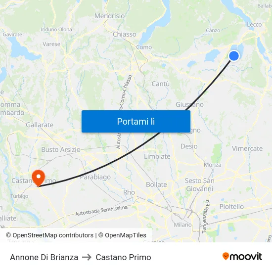 Annone Di Brianza to Castano Primo map