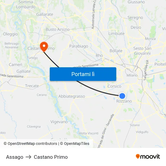 Assago to Castano Primo map