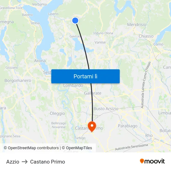 Azzio to Castano Primo map