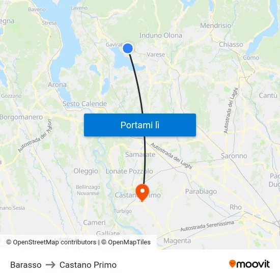 Barasso to Castano Primo map