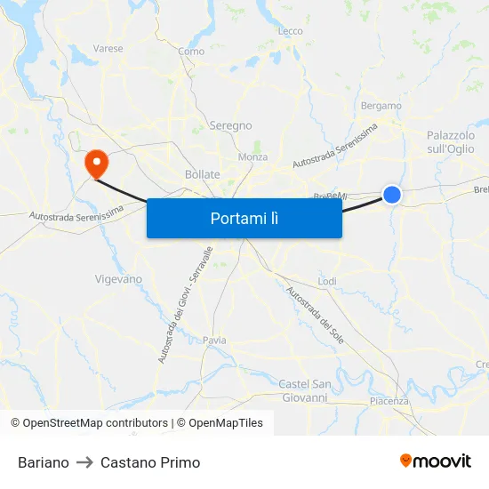 Bariano to Castano Primo map