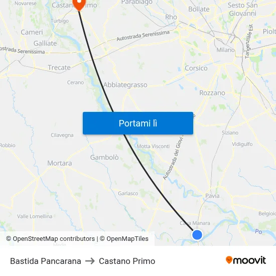 Bastida Pancarana to Castano Primo map