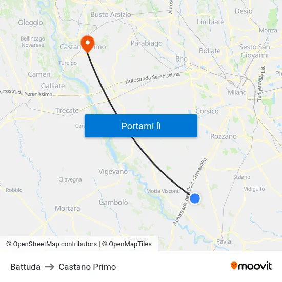 Battuda to Castano Primo map
