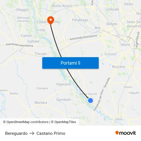 Bereguardo to Castano Primo map