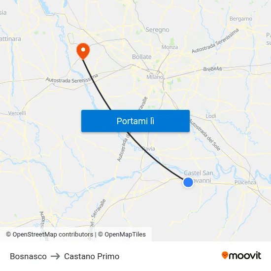 Bosnasco to Castano Primo map
