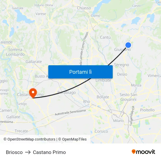 Briosco to Castano Primo map