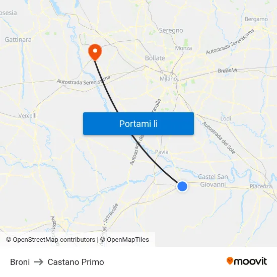 Broni to Castano Primo map