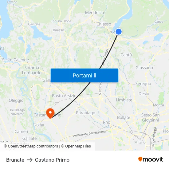 Brunate to Castano Primo map