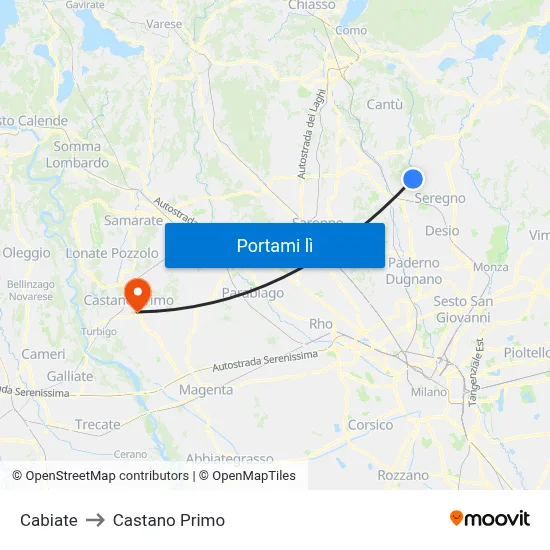 Cabiate to Castano Primo map