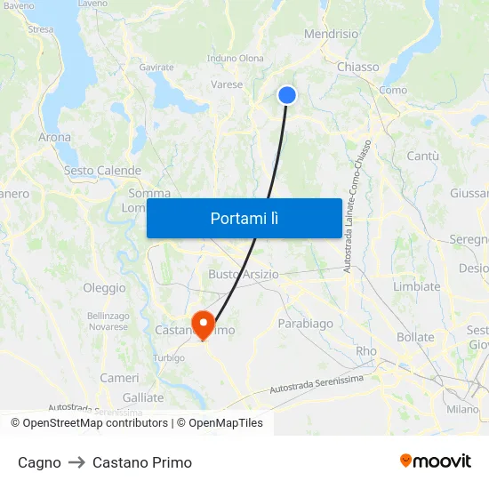 Cagno to Castano Primo map
