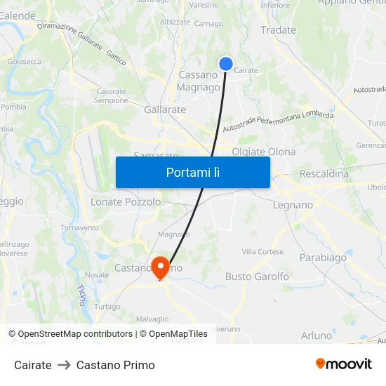 Cairate to Castano Primo map