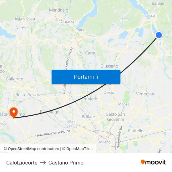 Calolziocorte to Castano Primo map
