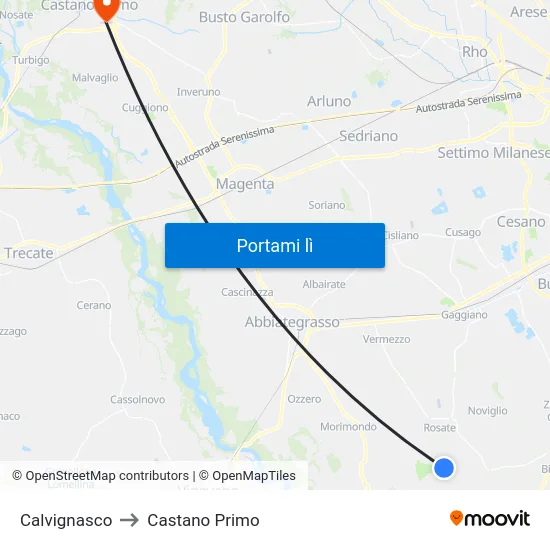 Calvignasco to Castano Primo map