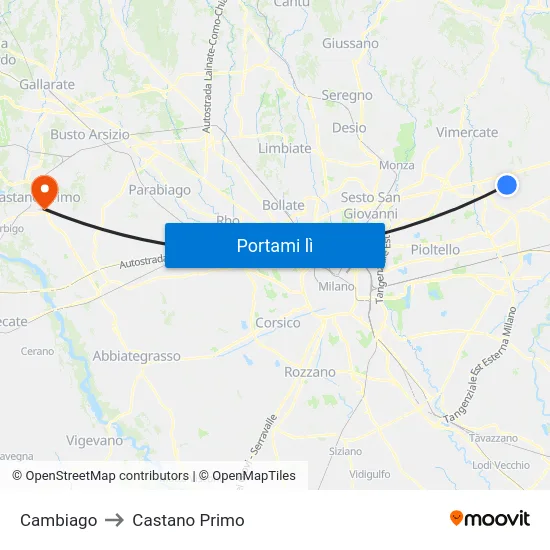 Cambiago to Castano Primo map