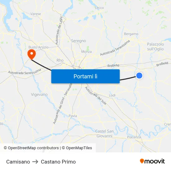Camisano to Castano Primo map