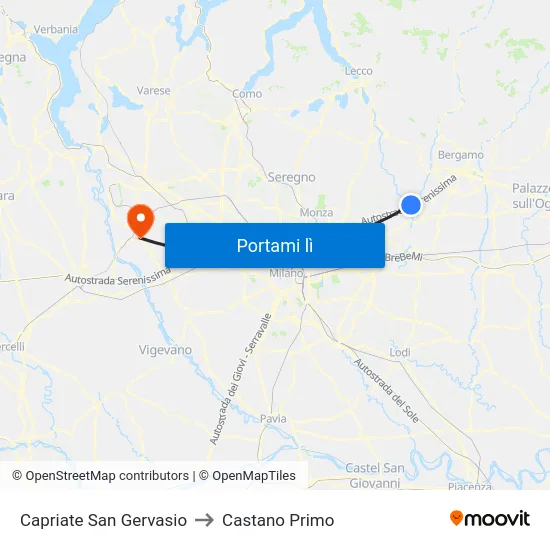 Capriate San Gervasio to Castano Primo map