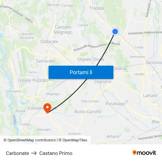 Carbonate to Castano Primo map