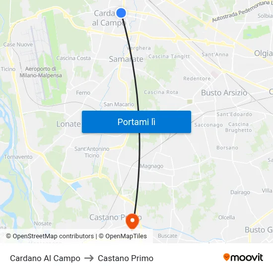 Cardano Al Campo to Castano Primo map