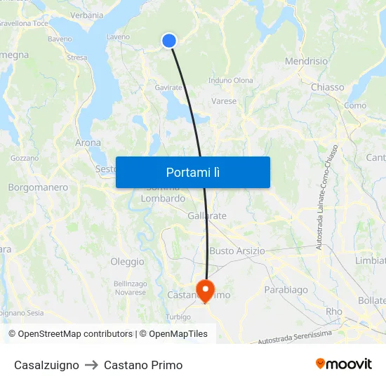 Casalzuigno to Castano Primo map
