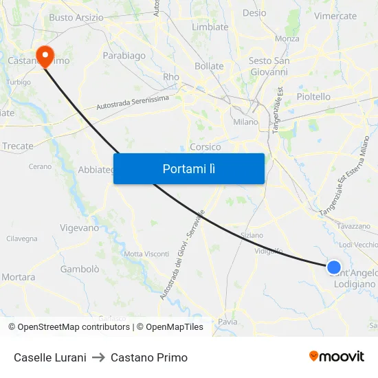Caselle Lurani to Castano Primo map